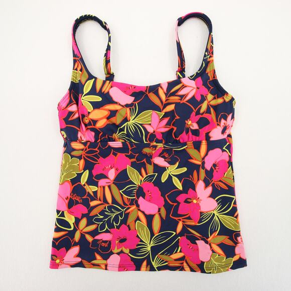 Lands End Tankini Top Navy Blue Pink Floral Scoop Neck Underwire Tropical 2P - Picture 1 of 8